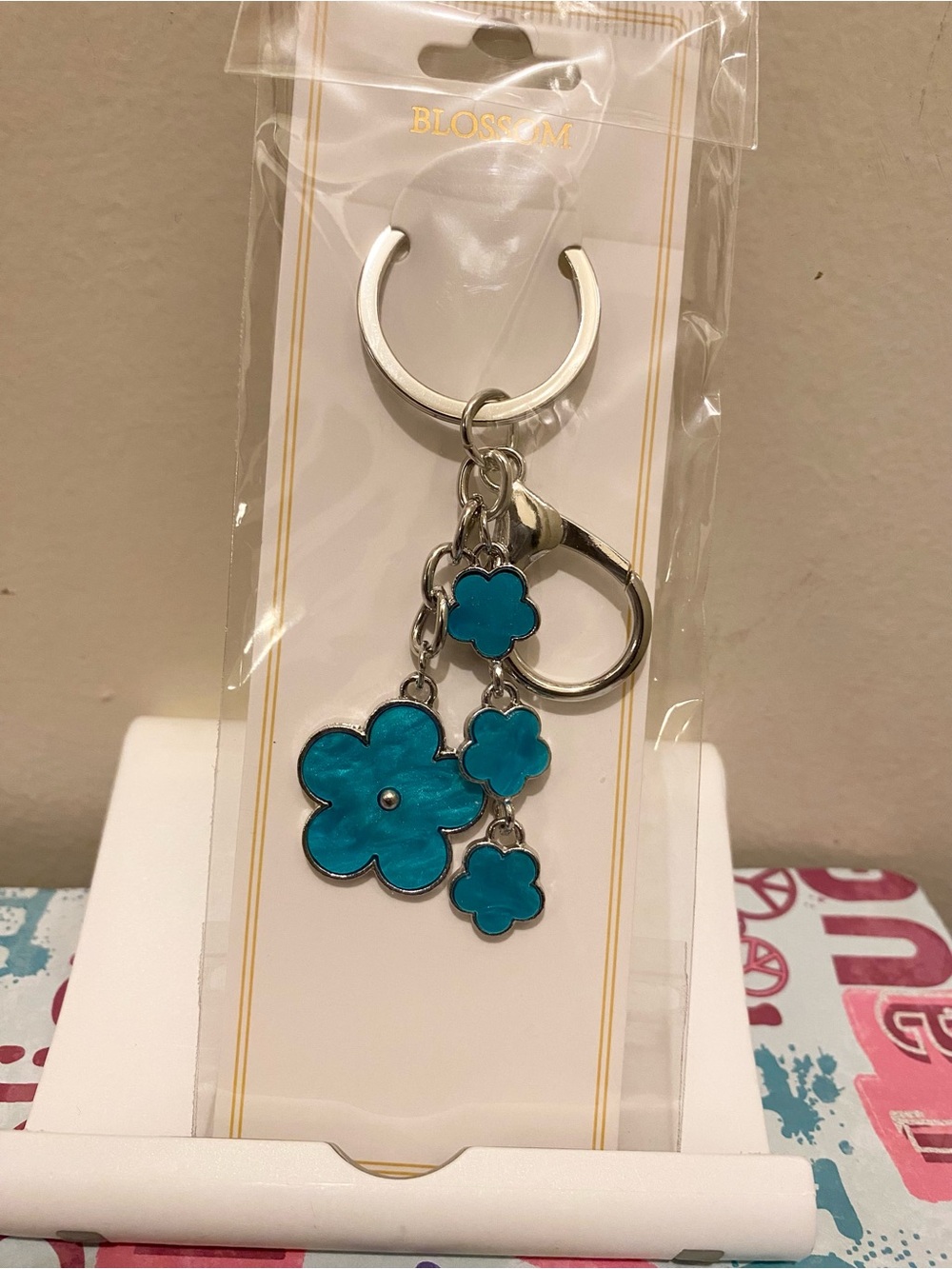 Blossom Blue Floral Keychain Charm